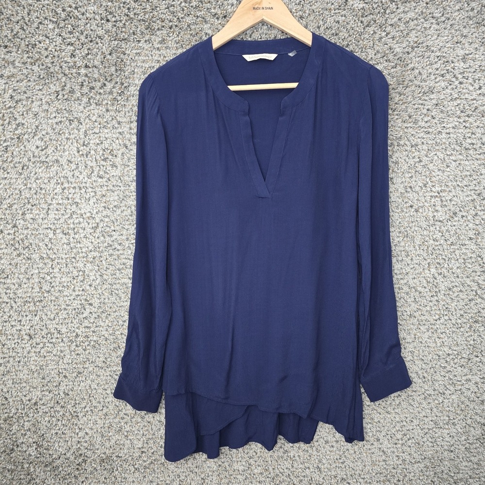 Soft Surroundings Top Womens‎ Small Navy Blue V Neck Tunic Long Sleeve Blouse